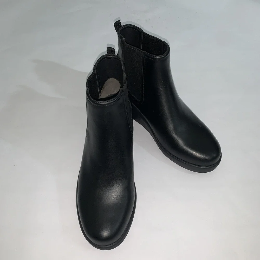 ABEO Passage Chelsea Boots Womens Size 9 Black Leather Ankle Wedge Pull On